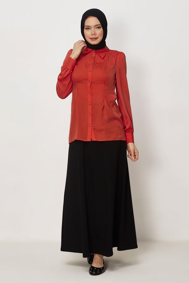 Hijab-Kleidung ROT BLUSE MIT HEMDKRAGEN 45376 - ALVİNA