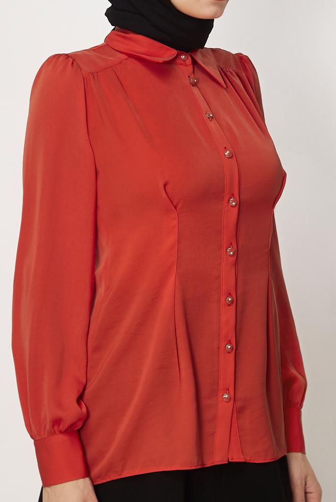 Hijab-Kleidung ROT BLUSE MIT HEMDKRAGEN 45376 - ALVİNA
