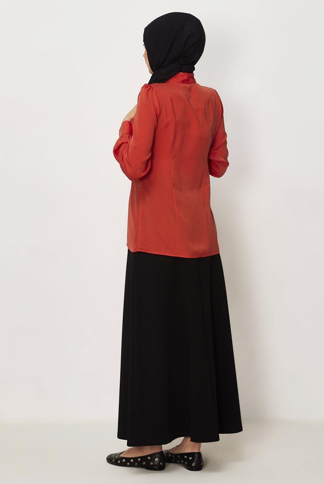 Hijab-Kleidung ROT BLUSE MIT HEMDKRAGEN 45376 - ALVİNA