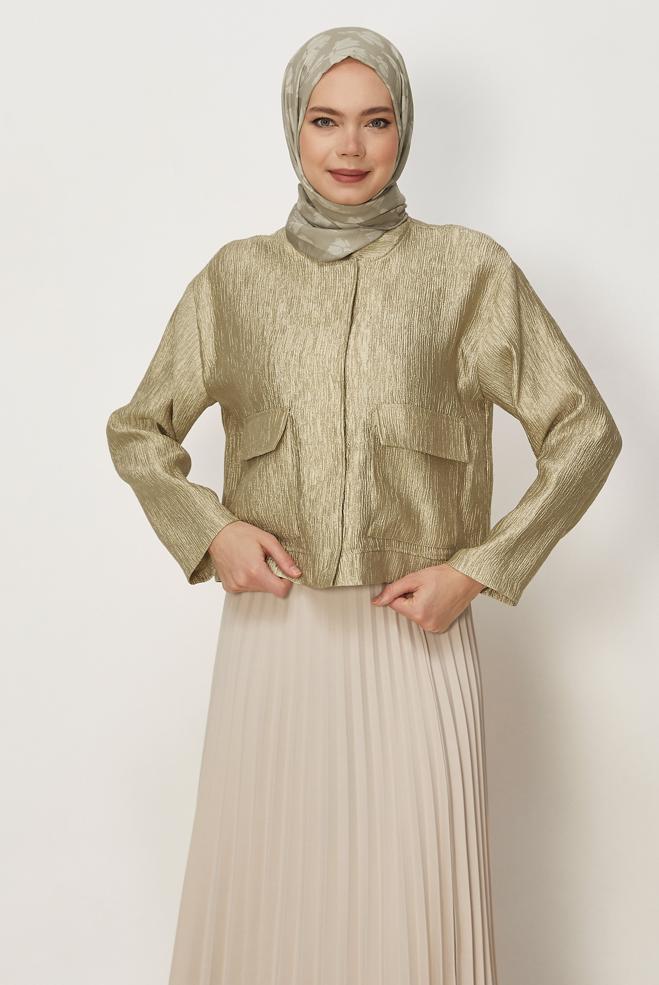 Hijab-Kleidung GOLD BLUSE MIT TASCHENDETAIL 45758 - ALVİNA