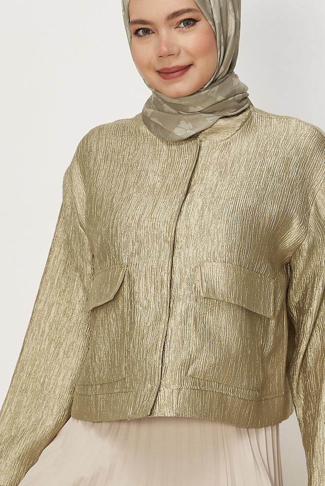 Hijab-Kleidung GOLD BLUSE MIT TASCHENDETAIL 45758 - ALVİNA