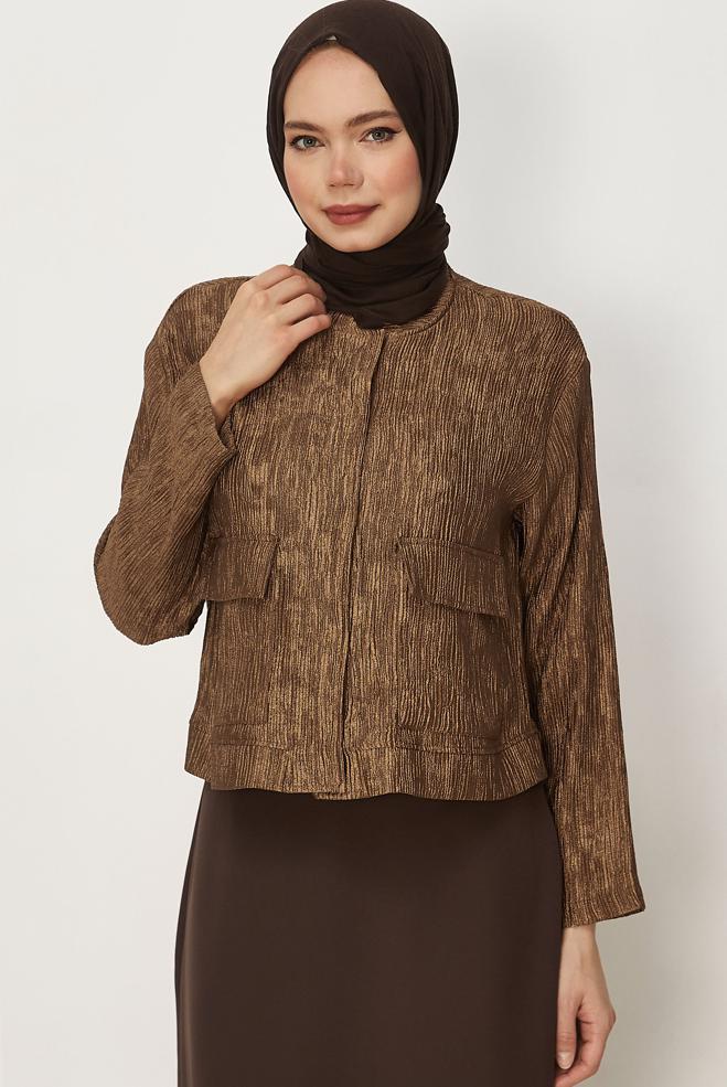 Hijab-Kleidung BRAUN BLUSE MIT TASCHENDETAIL 45758 - ALVİNA
