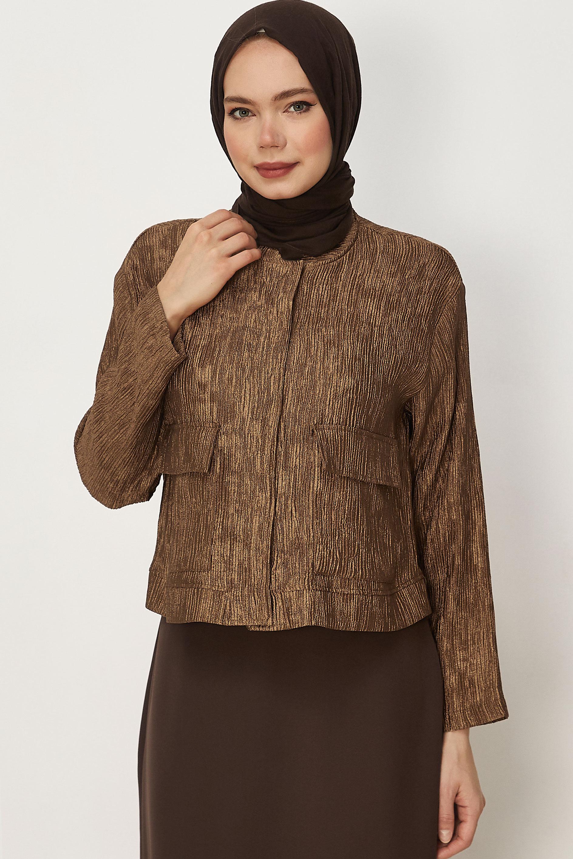 Hijab-Kleidung BRAUN BLUSE MIT TASCHENDETAIL 45758
