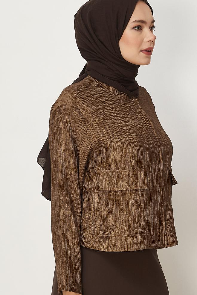 Hijab-Kleidung BRAUN BLUSE MIT TASCHENDETAIL 45758 - ALVİNA