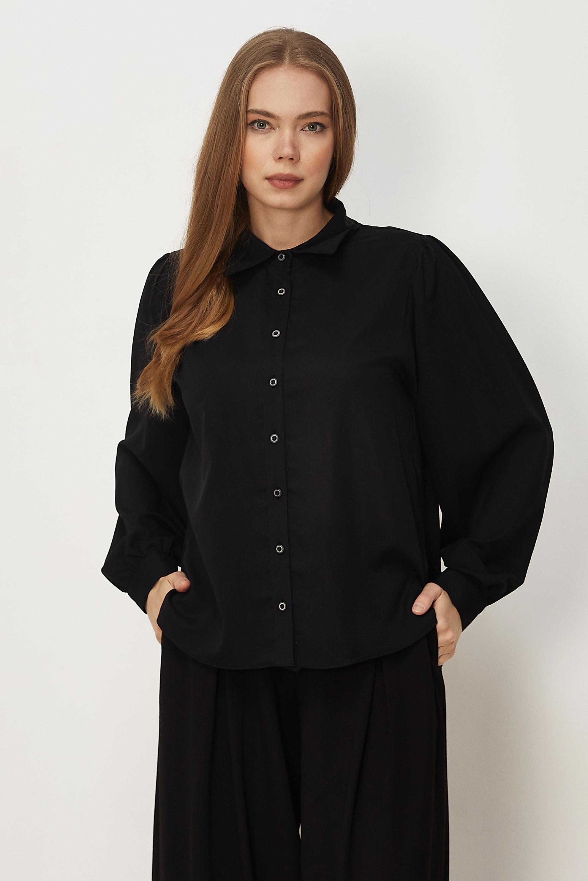 Hijab-Kleidung SCHWARZ BLUSE MIT HEMDKRAGEN 46441