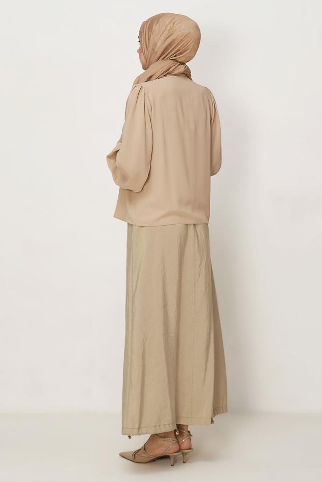 Hijab-Kleidung BEIGE BLUSE MIT HEMDKRAGEN 46441 - ALVİNA