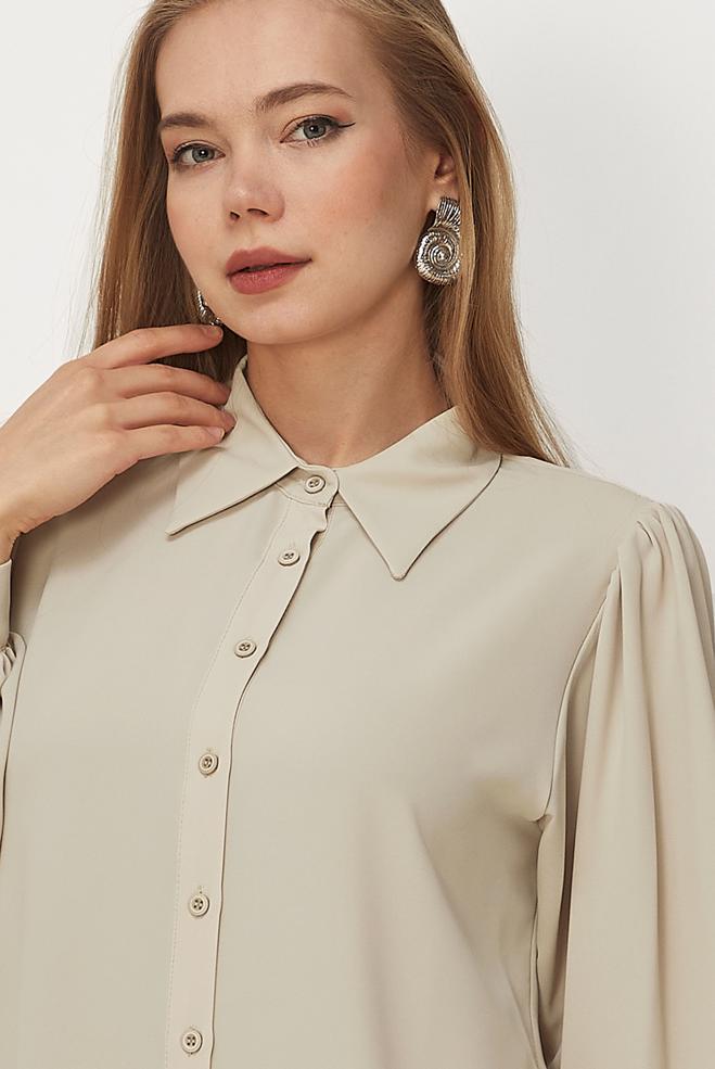 Hijab-Kleidung BEIGE BLUSE MIT HEMDKRAGEN 46441 - ALVİNA