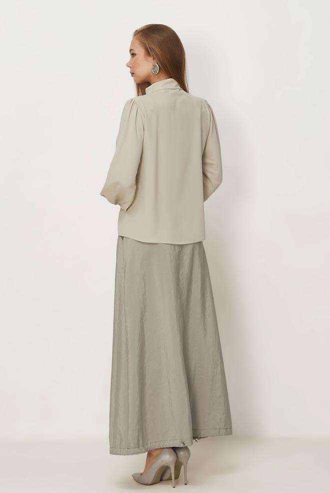 Hijab-Kleidung BEIGE BLUSE MIT HEMDKRAGEN 46441 - ALVİNA