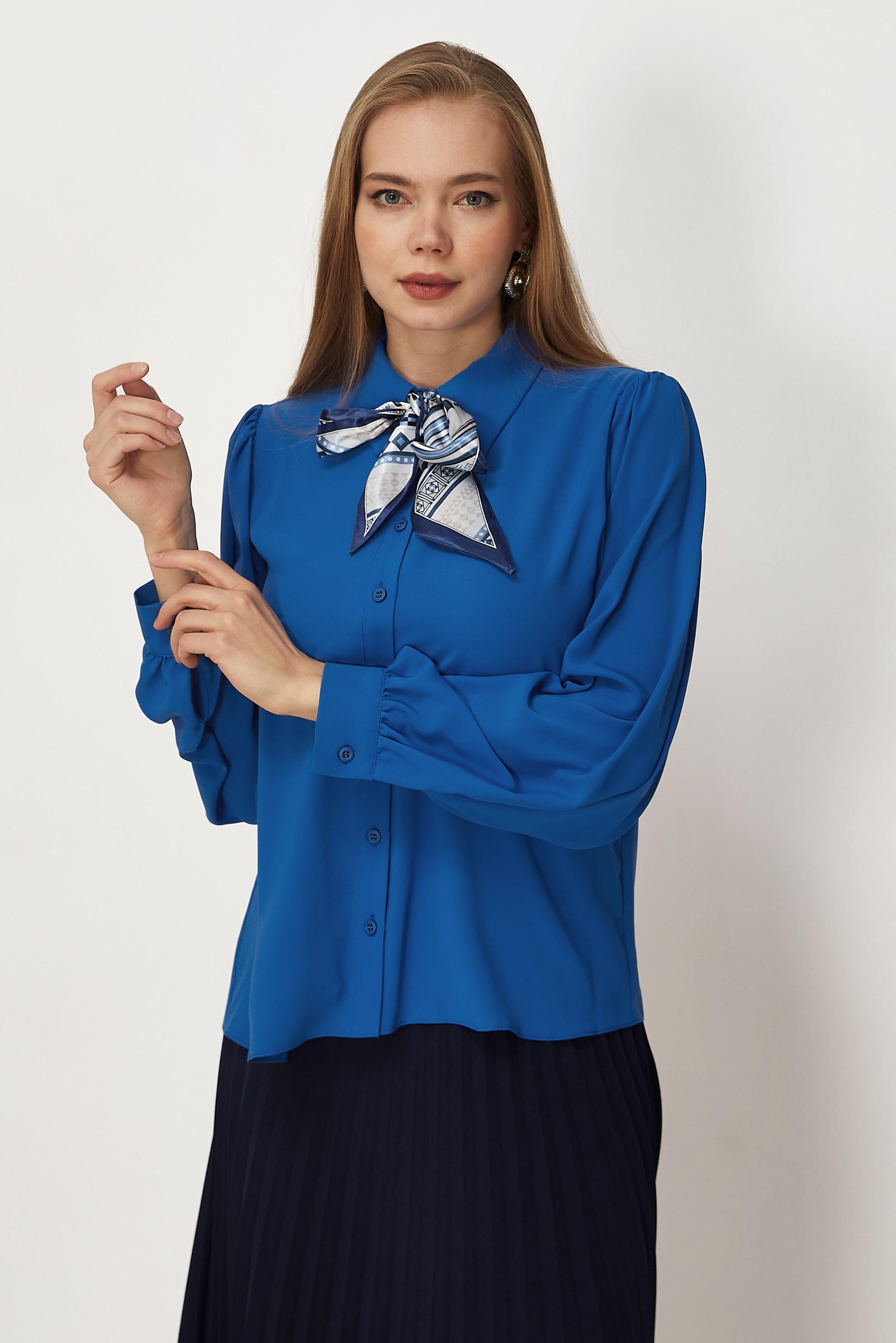 Hijab-Kleidung NAVY BLAU BLUSE MIT HEMDKRAGEN 46441