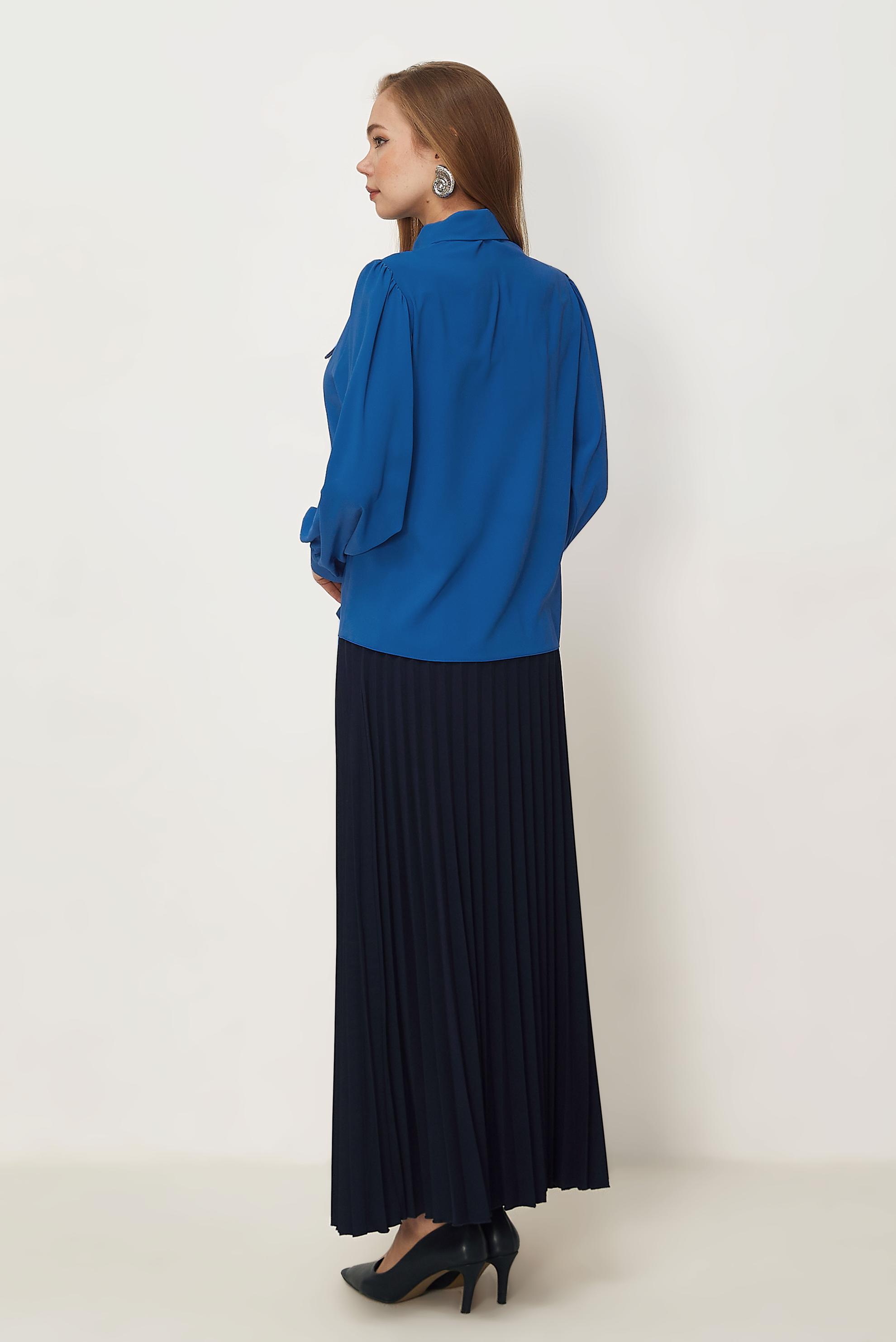 Hijab-Kleidung NAVY BLAU BLUSE MIT HEMDKRAGEN 46441