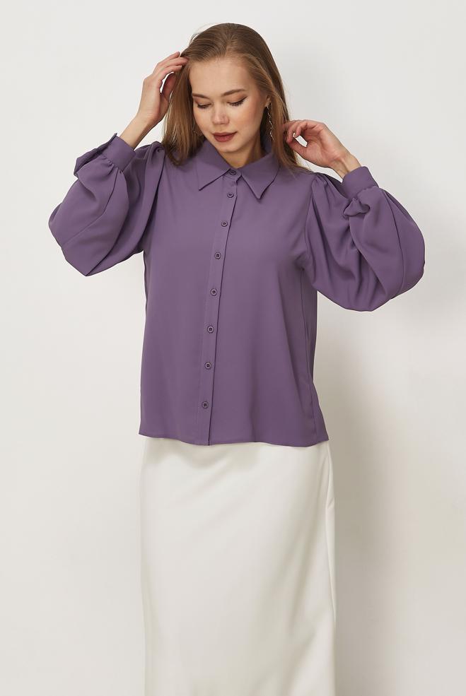 Hijab-Kleidung LILA BLUSE MIT HEMDKRAGEN 46441 - ALVİNA
