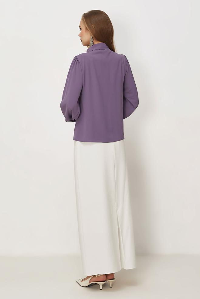 Hijab-Kleidung LILA BLUSE MIT HEMDKRAGEN 46441 - ALVİNA