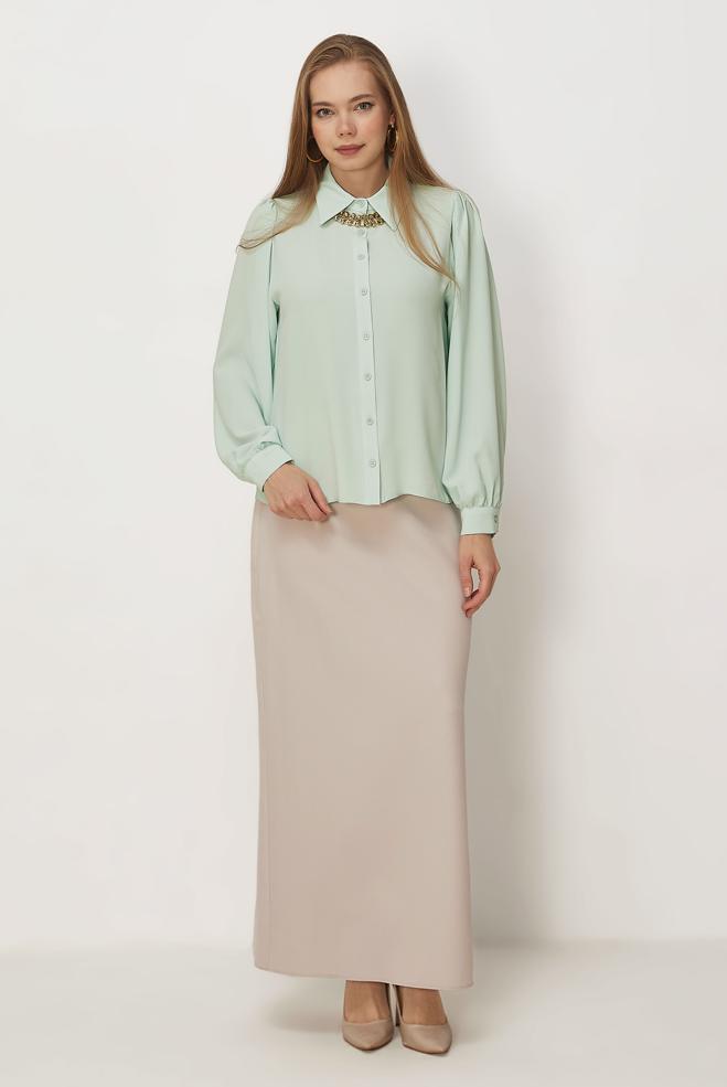 Hijab-Kleidung GRÜN BLUSE MIT HEMDKRAGEN 46441 - ALVİNA