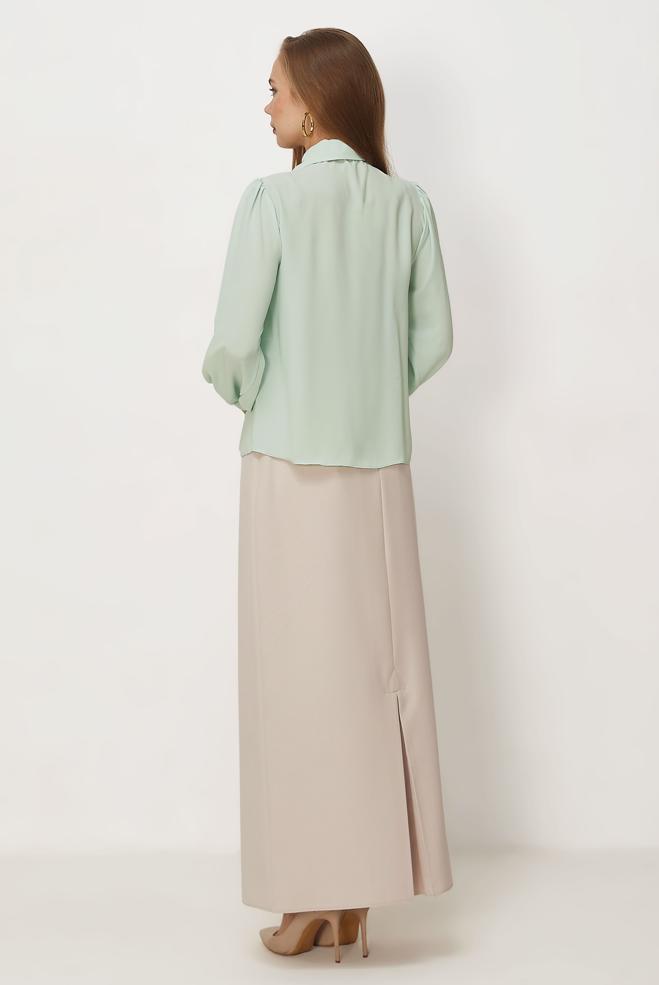 Hijab-Kleidung GRÜN BLUSE MIT HEMDKRAGEN 46441 - ALVİNA