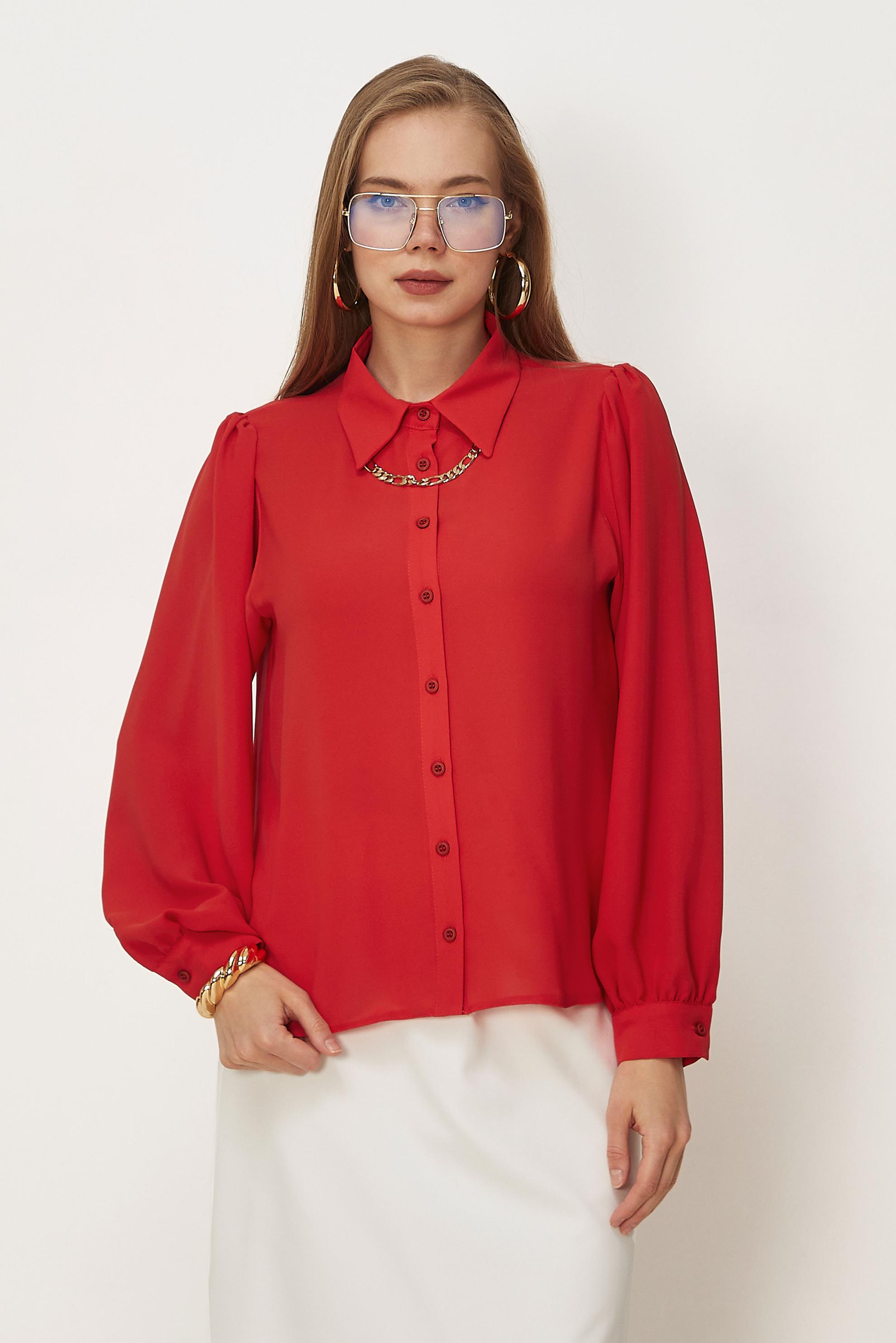 Hijab-Kleidung ROT BLUSE MIT HEMDKRAGEN 46441