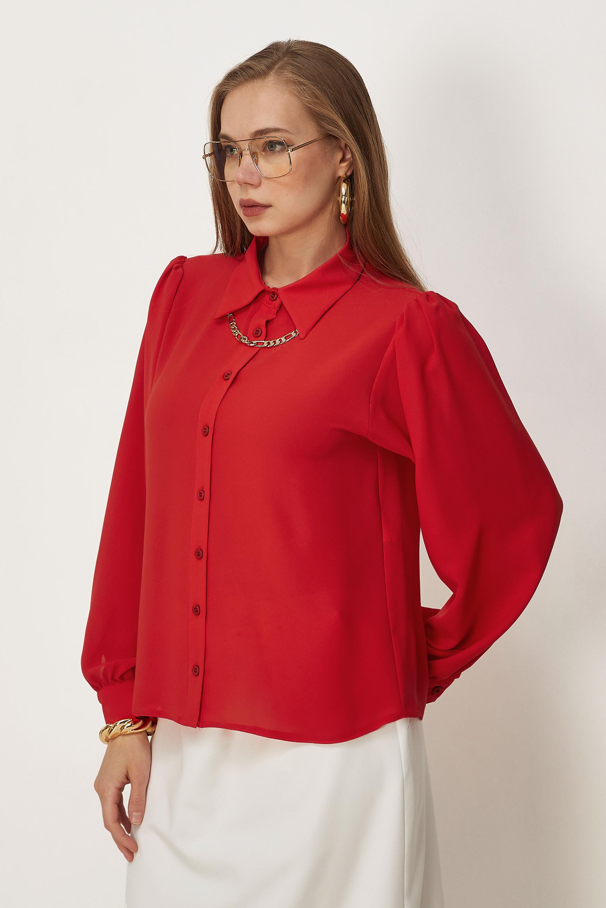 Hijab-Kleidung ROT BLUSE MIT HEMDKRAGEN 46441