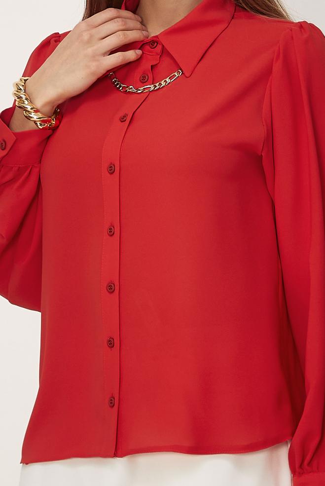 Hijab-Kleidung ROT BLUSE MIT HEMDKRAGEN 46441 - ALVİNA