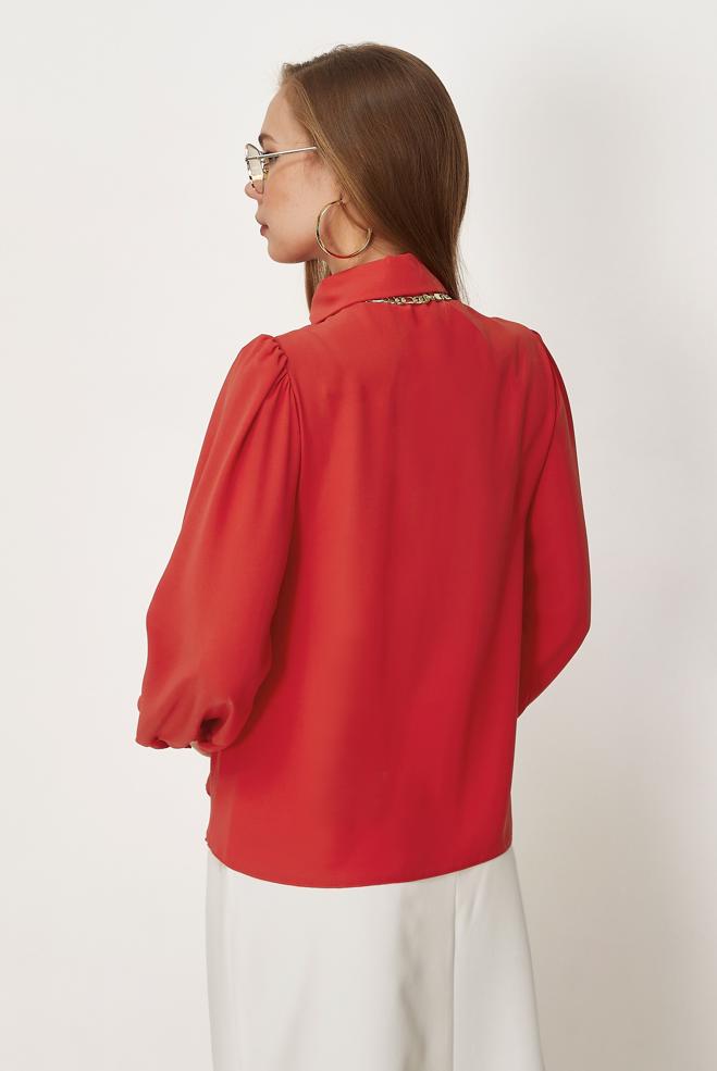 Hijab-Kleidung ROT BLUSE MIT HEMDKRAGEN 46441 - ALVİNA