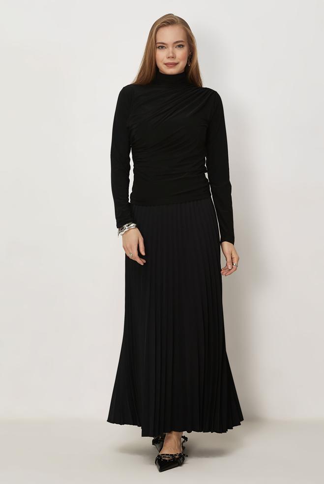 Hijab-Kleidung SCHWARZ DRAPIERTE BLUSE 46467 - ALVİNA