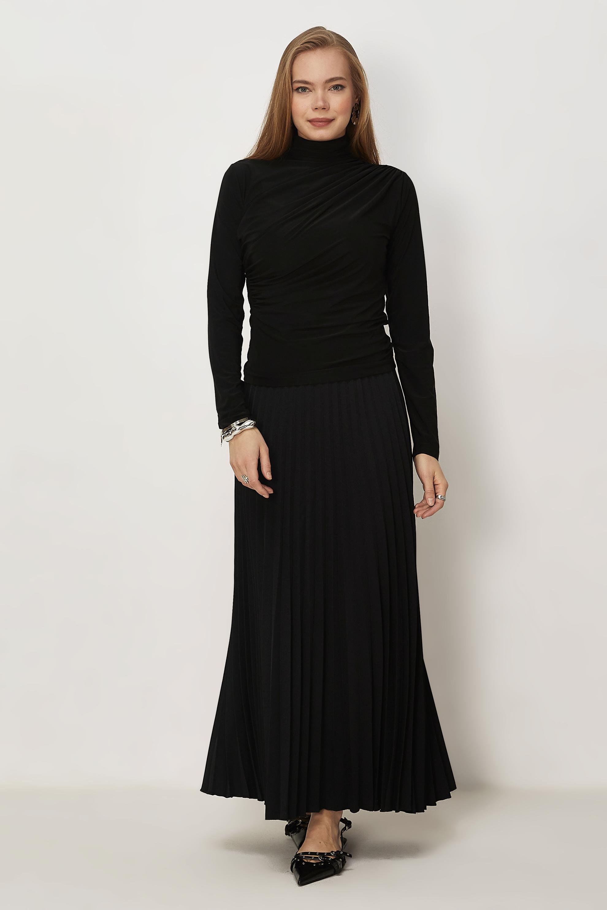 Hijab-Kleidung SCHWARZ DRAPIERTE BLUSE 46467