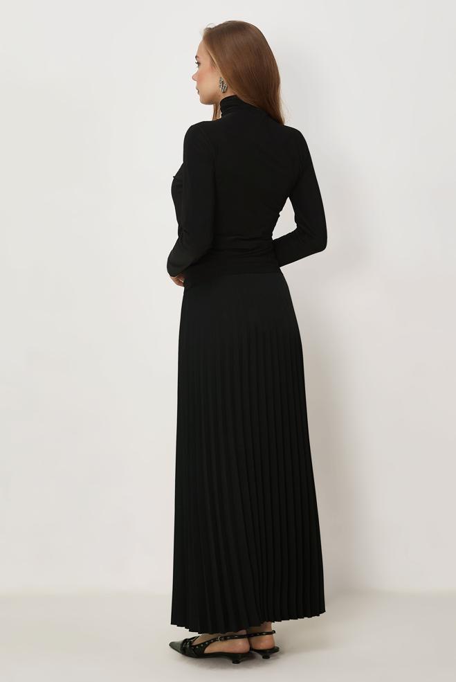 Hijab-Kleidung SCHWARZ DRAPIERTE BLUSE 46467 - ALVİNA