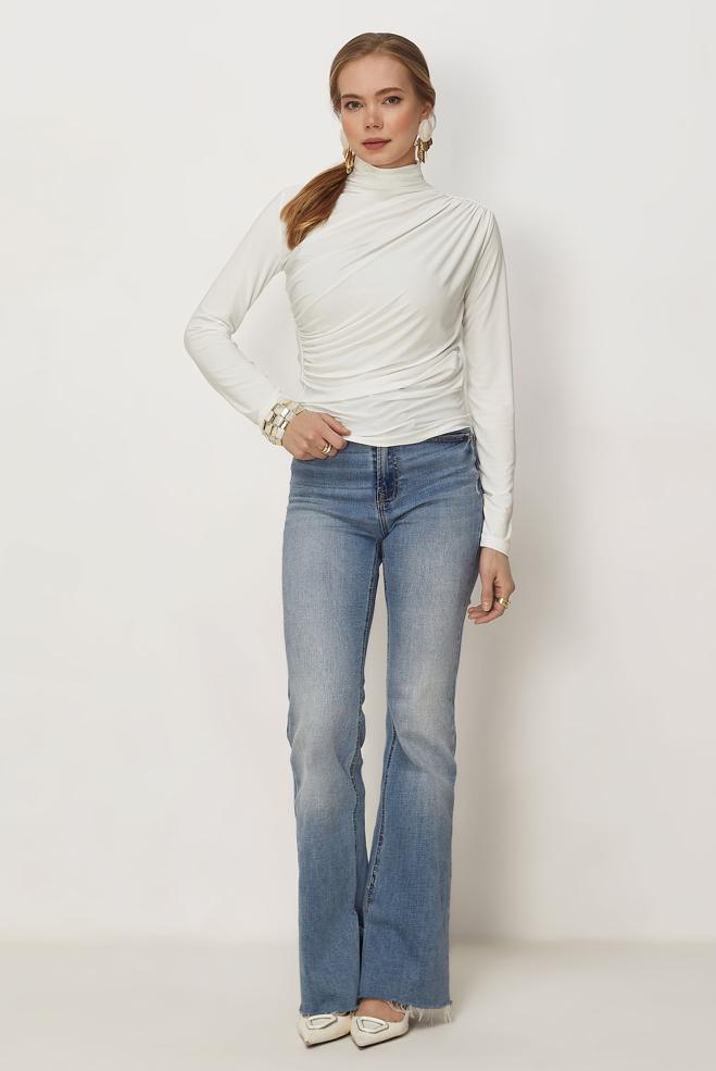 Hijab-Kleidung WEISS DRAPIERTE BLUSE 46467 - ALVİNA