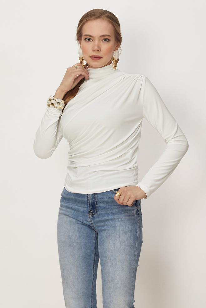 Hijab-Kleidung WEISS DRAPIERTE BLUSE 46467 - ALVİNA