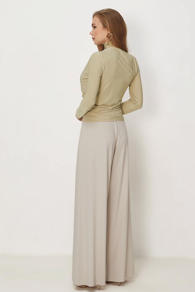 Hijab-Kleidung BEIGE DRAPIERTE BLUSE 46467 - ALVİNA