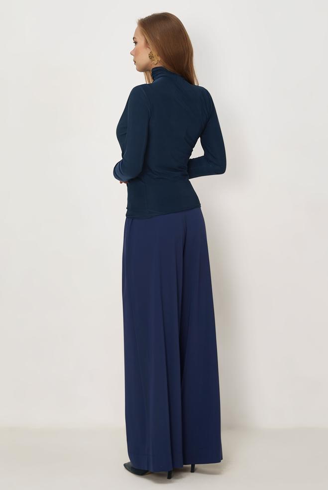 Hijab-Kleidung NAVY BLAU DRAPIERTE BLUSE 46467 - ALVİNA