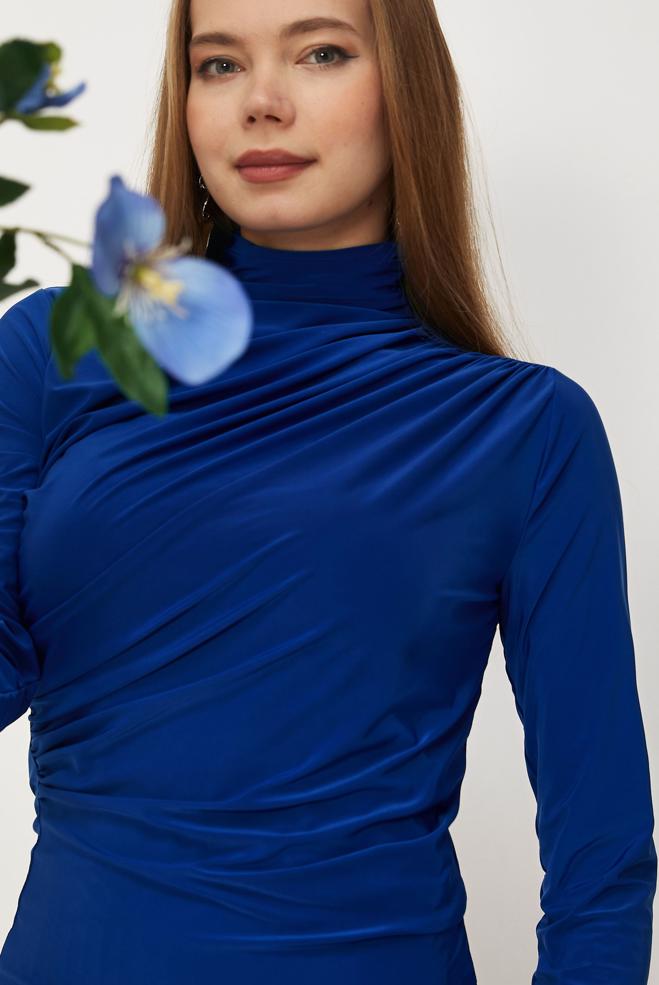 Hijab-Kleidung NAVY BLAU DRAPIERTE BLUSE 46467 - ALVİNA