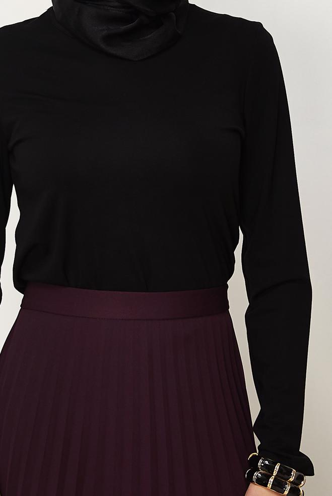 Tesettür giyim SİYAH BİSİKLET YAKA BLUZ 46496 - ALVİNA