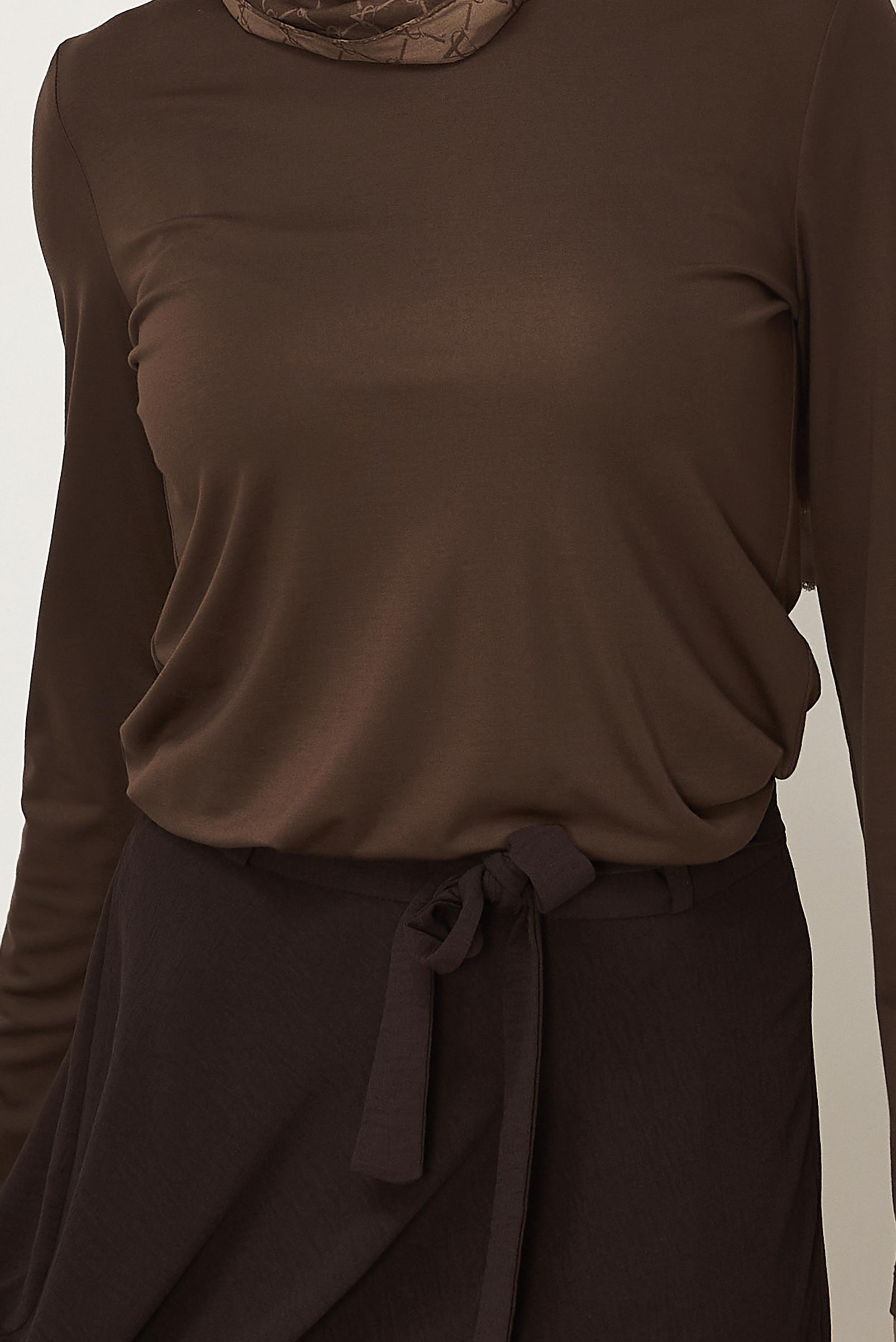 Tesettür giyim KAHVE BİSİKLET YAKA BLUZ 46496