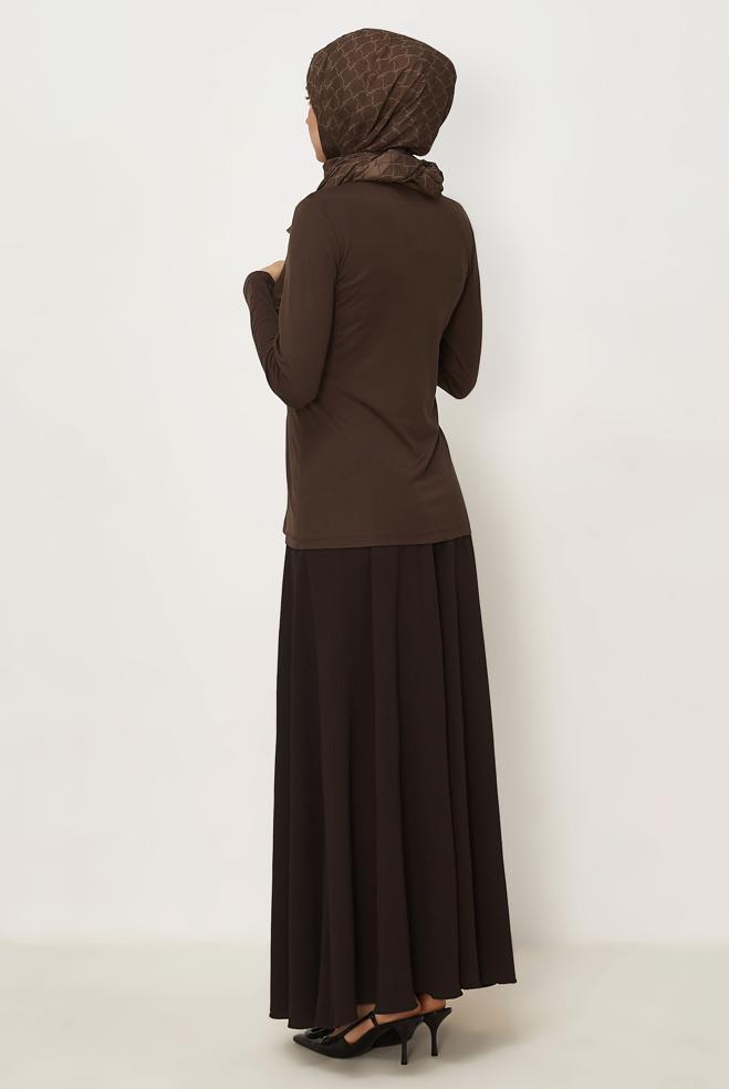 Tesettür giyim KAHVE BİSİKLET YAKA BLUZ 46496 - ALVİNA
