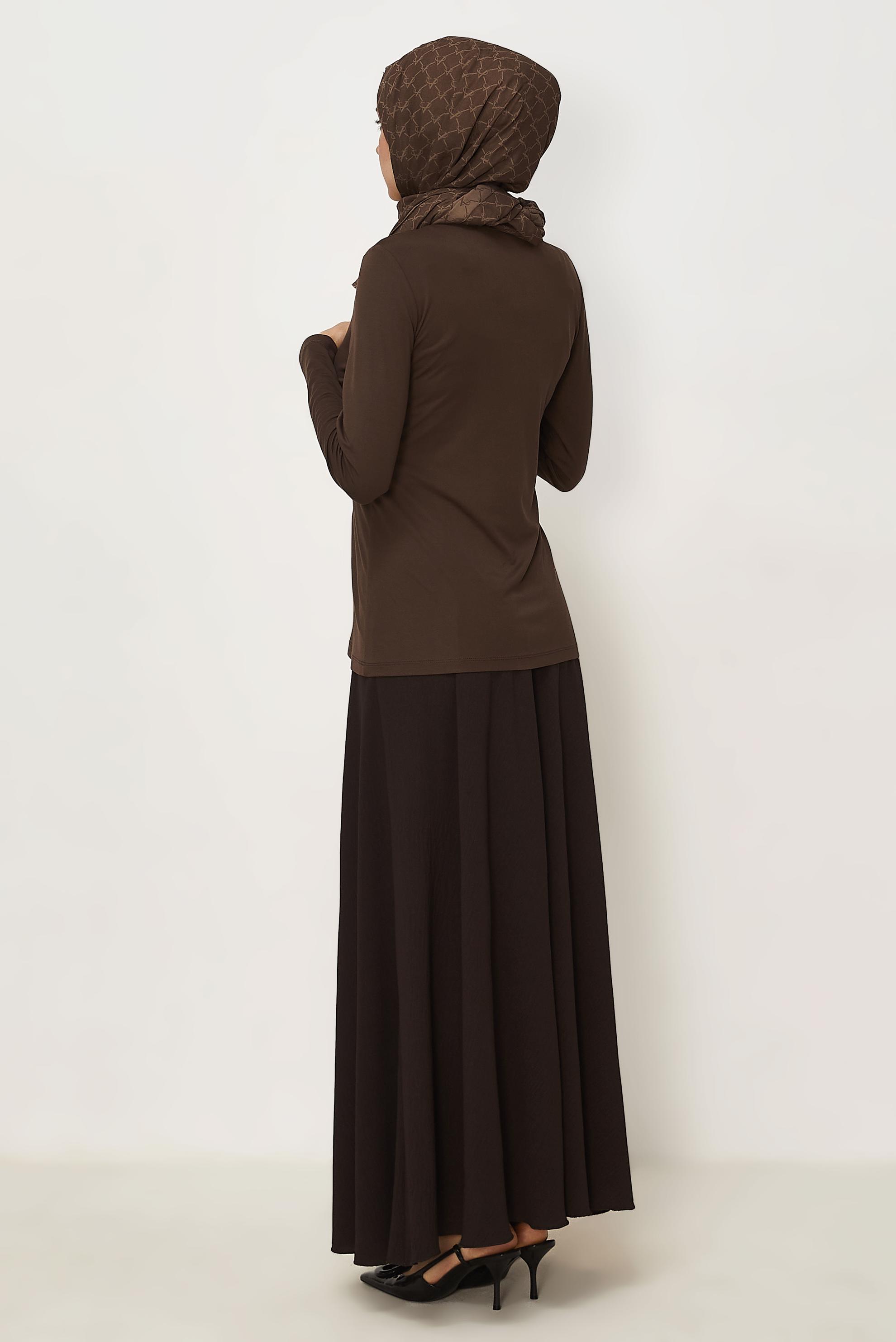 Tesettür giyim KAHVE BİSİKLET YAKA BLUZ 46496