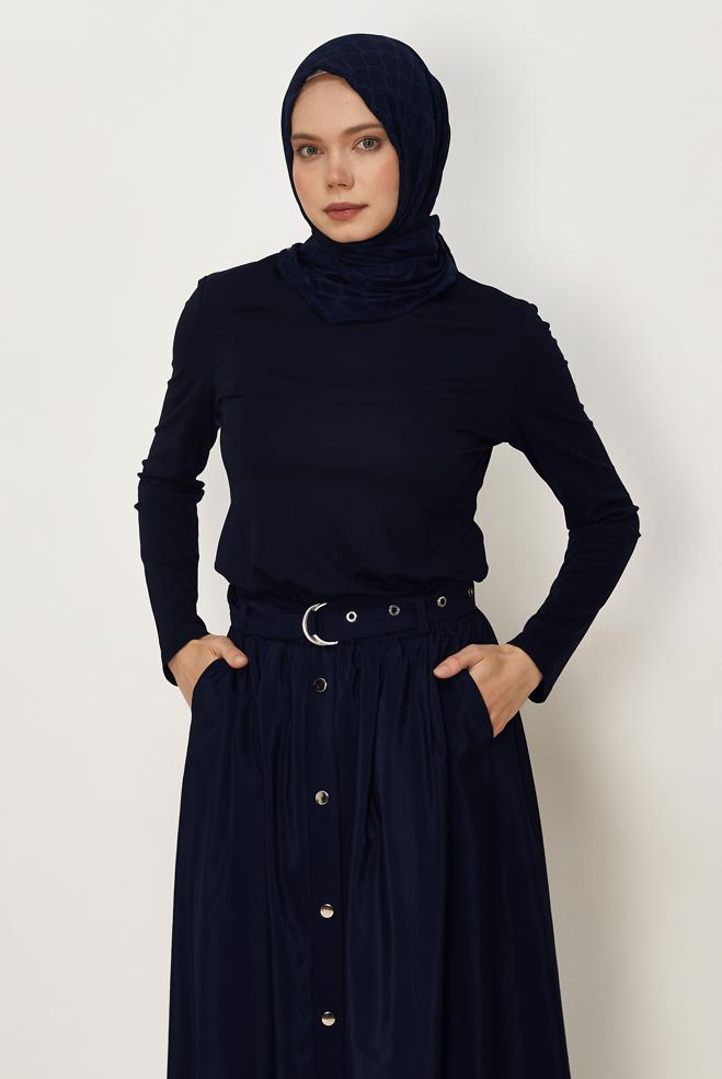 Tesettür giyim  BİSİKLET YAKA BLUZ 46496 - ALVİNA