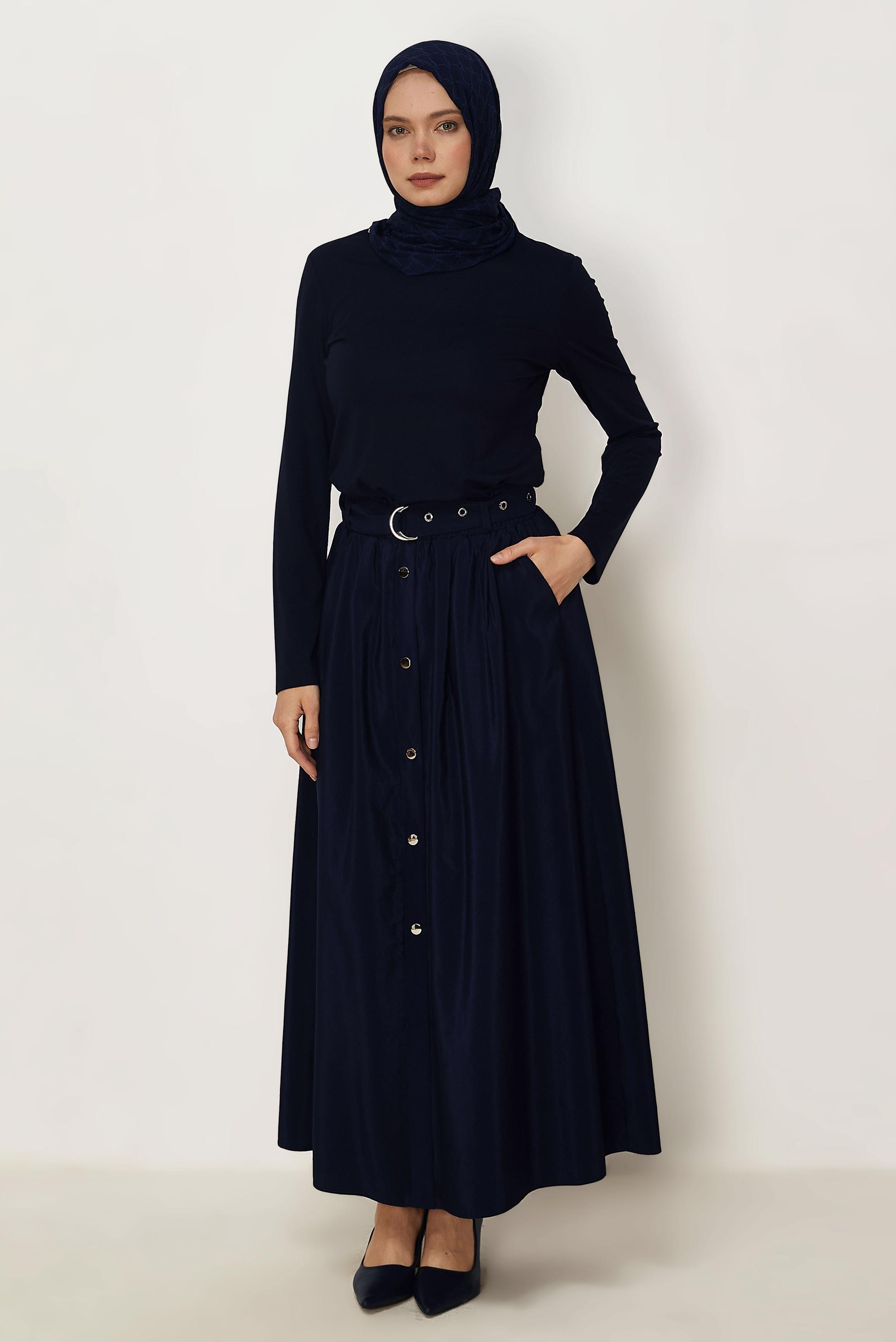 Tesettür giyim LACİVERT BİSİKLET YAKA BLUZ 46496