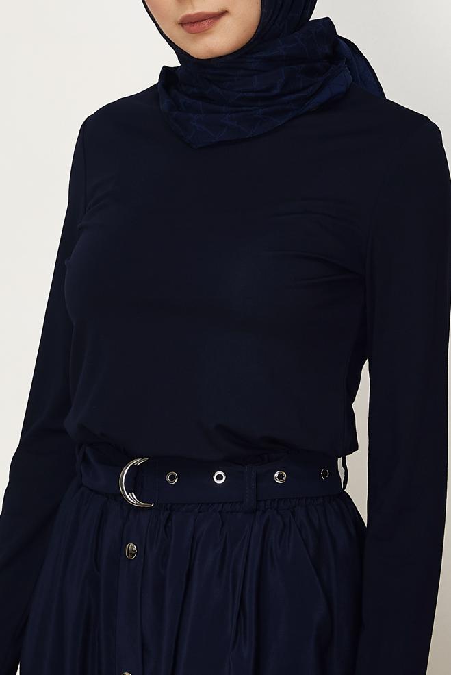 Tesettür giyim LACİVERT BİSİKLET YAKA BLUZ 46496 - ALVİNA