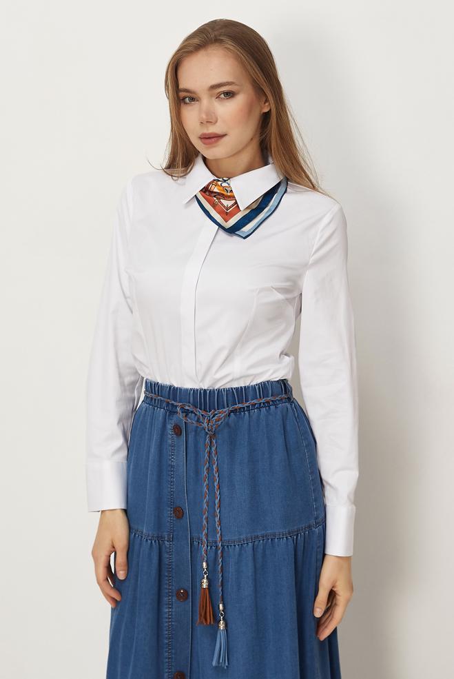 Hijab-Kleidung WEISS BLUSE AUS SATIN MIT HEMDKRAGEN 46529 - ALVİNA