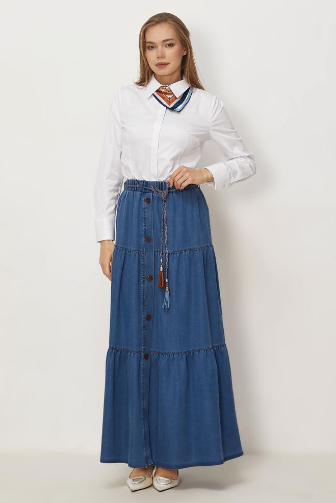 Hijab-Kleidung WEISS BLUSE AUS SATIN MIT HEMDKRAGEN 46529 - ALVİNA