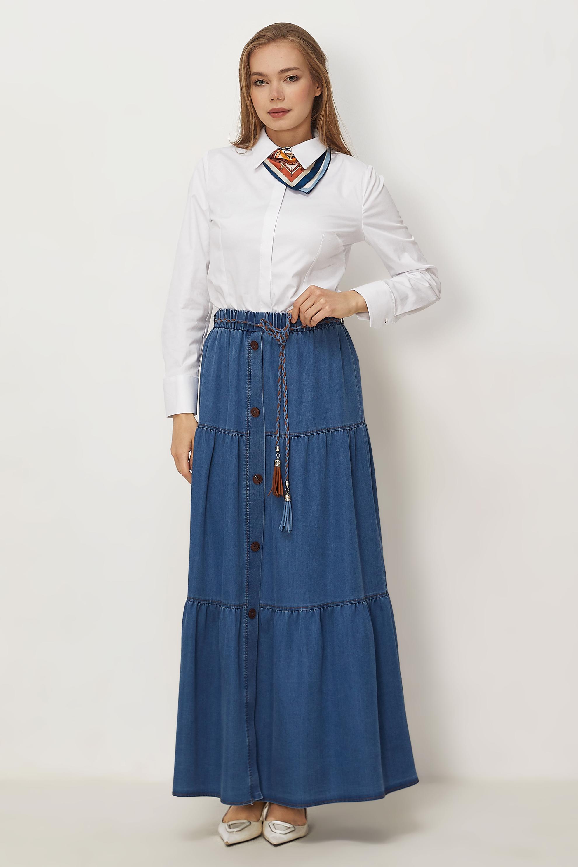 Hijab-Kleidung WEISS BLUSE AUS SATIN MIT HEMDKRAGEN 46529