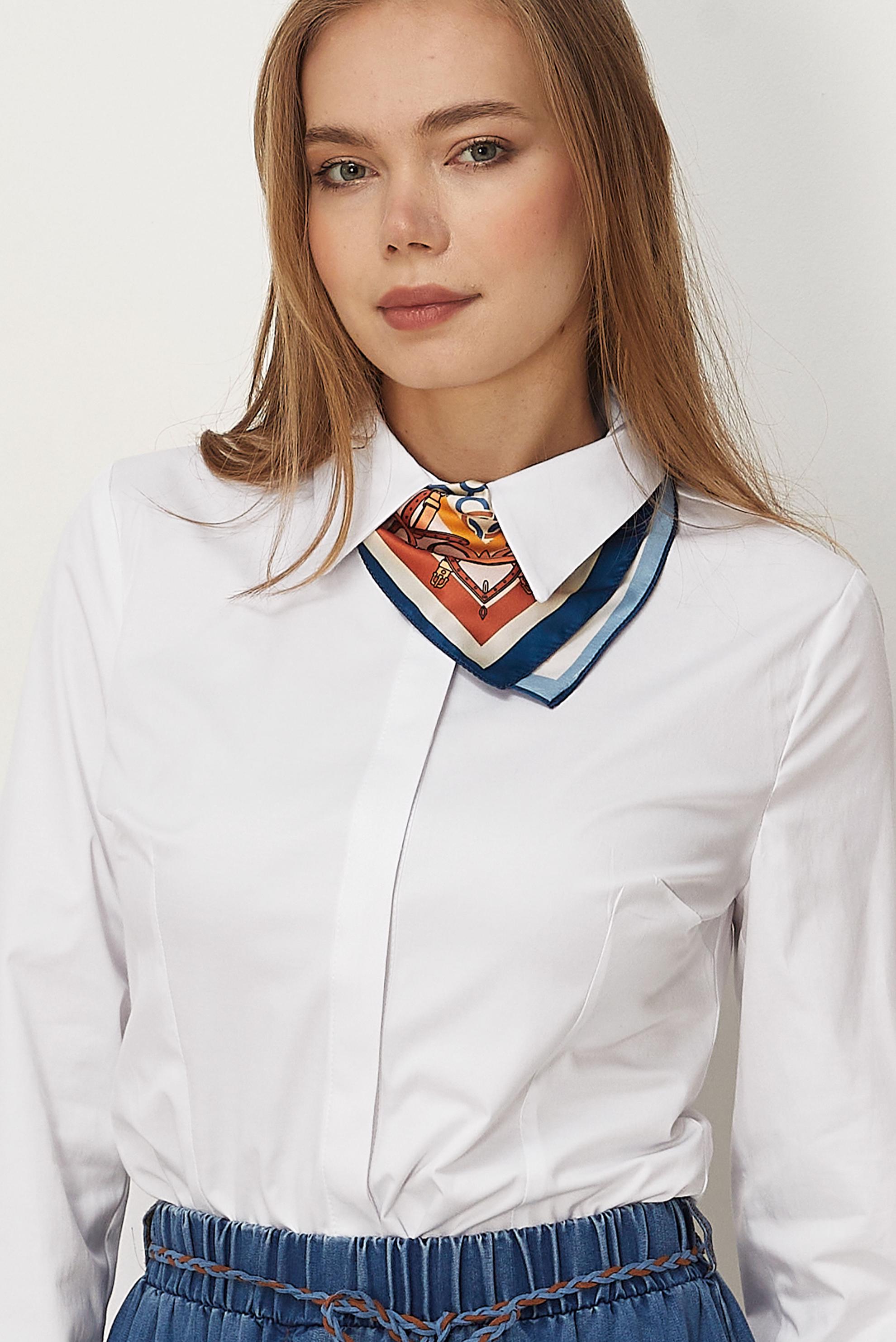 Hijab-Kleidung WEISS BLUSE AUS SATIN MIT HEMDKRAGEN 46529