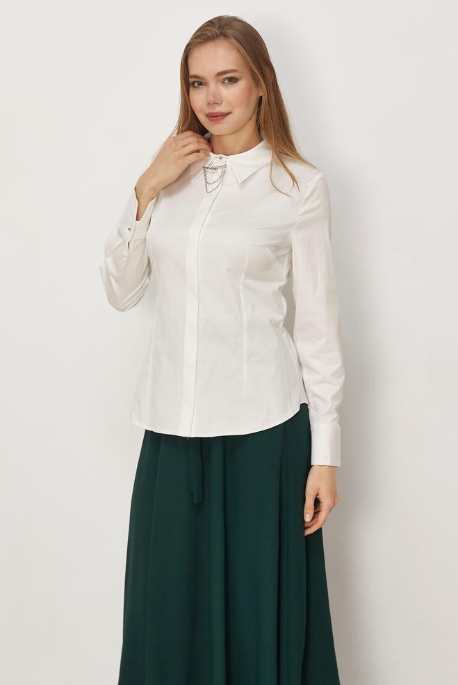 Hijab-Kleidung WEISS BLUSE AUS SATIN MIT HEMDKRAGEN 46529 - ALVİNA