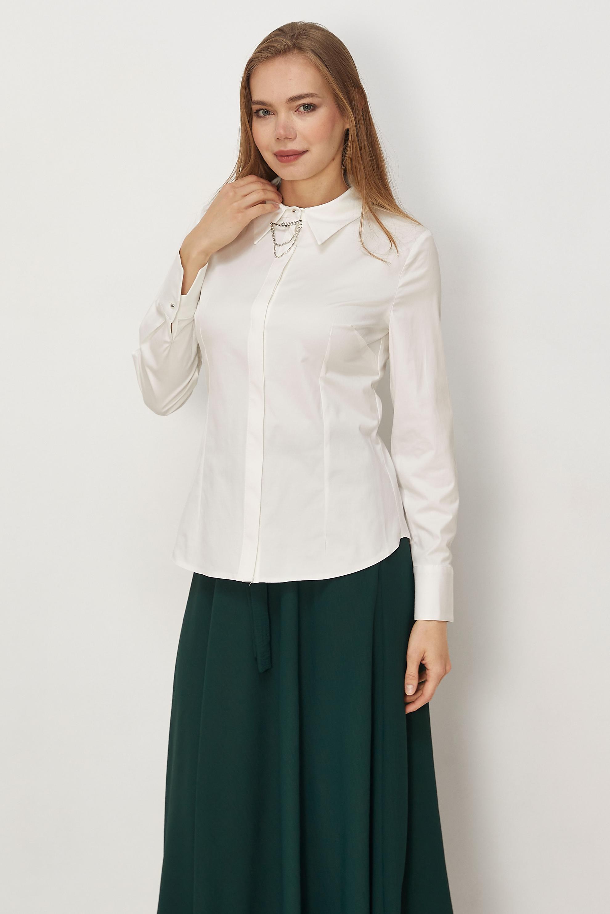 Hijab-Kleidung WEISS BLUSE AUS SATIN MIT HEMDKRAGEN 46529