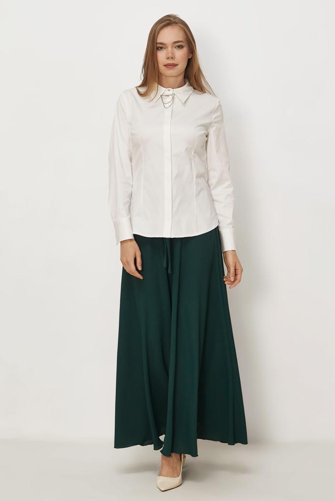 Hijab-Kleidung WEISS BLUSE AUS SATIN MIT HEMDKRAGEN 46529 - ALVİNA