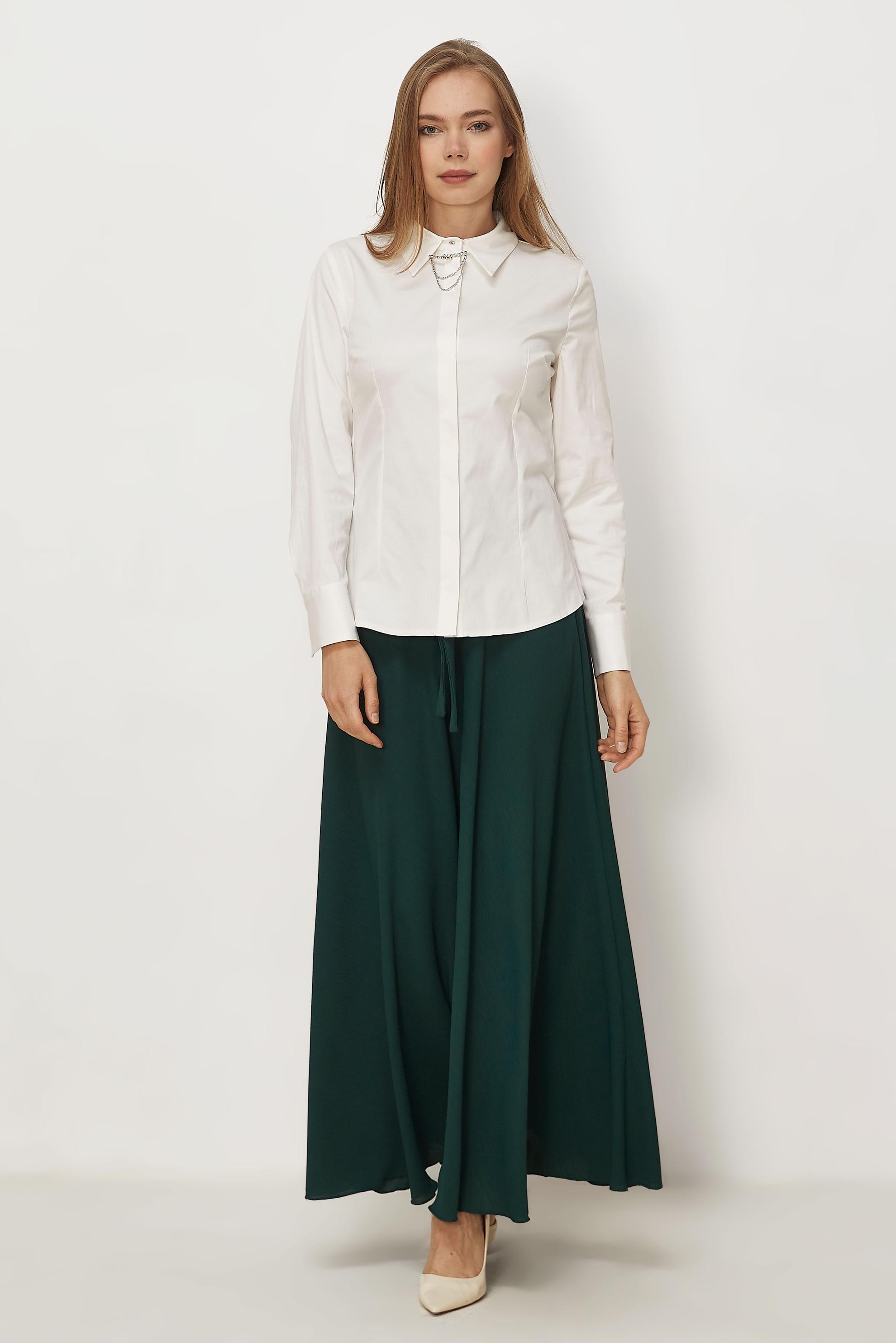 Hijab-Kleidung WEISS BLUSE AUS SATIN MIT HEMDKRAGEN 46529