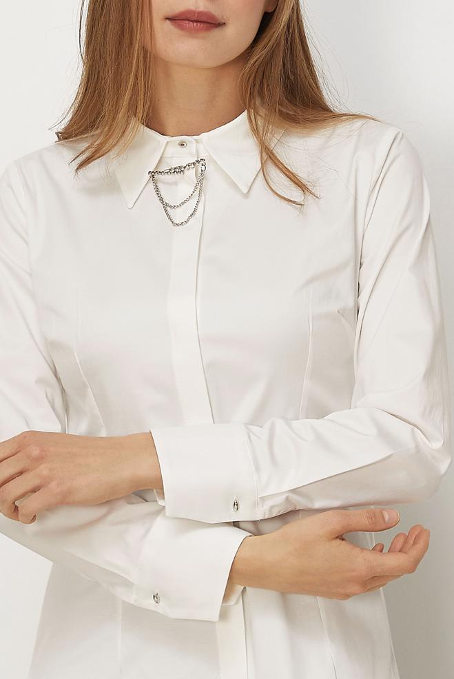 Hijab-Kleidung WEISS BLUSE AUS SATIN MIT HEMDKRAGEN 46529 - ALVİNA