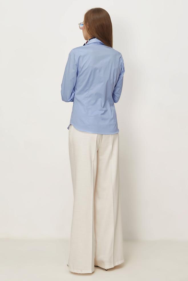 Hijab-Kleidung BLAU BLUSE AUS SATIN MIT HEMDKRAGEN 46529 - ALVİNA