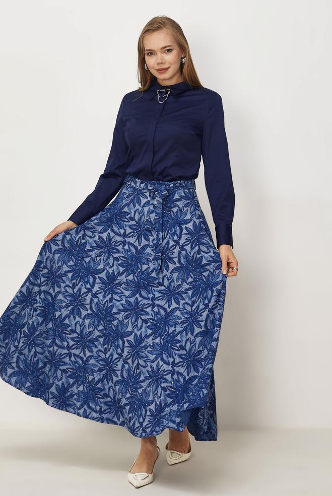 Tesettür giyim  Denim Etekle Modern Zarafet - ALVİNA