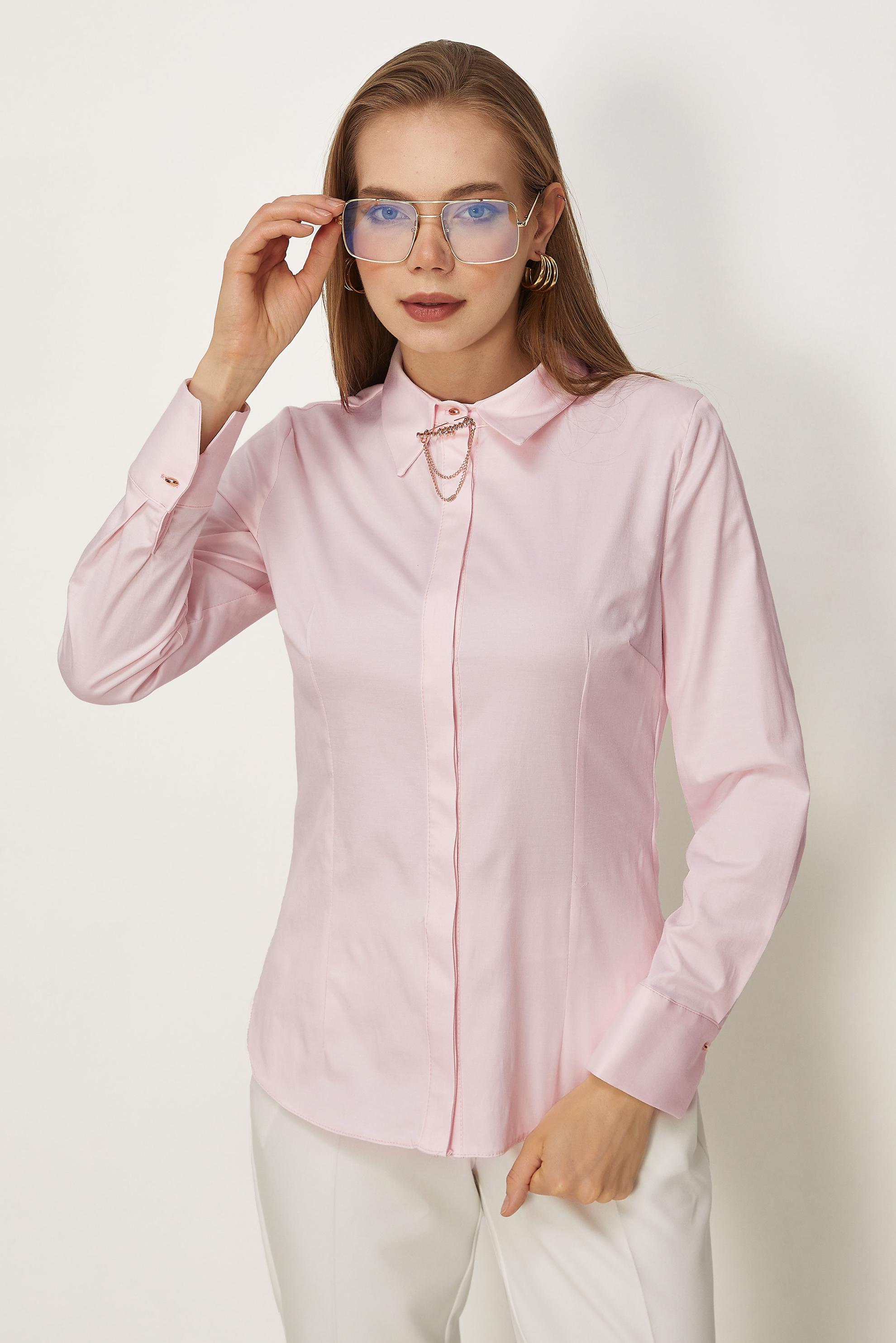 Hijab-Kleidung ROSA BLUSE AUS SATIN MIT HEMDKRAGEN 46529