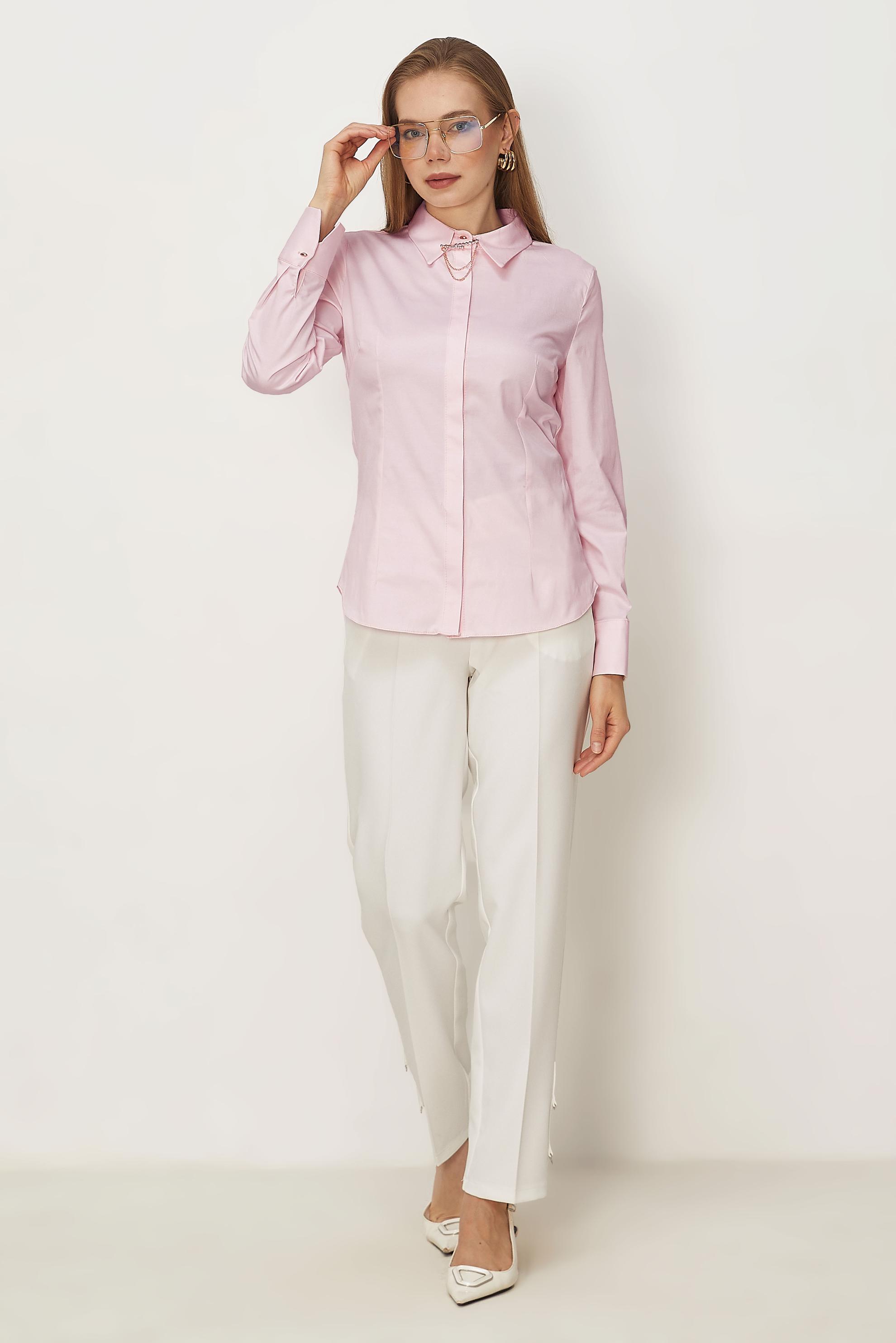 Hijab-Kleidung ROSA BLUSE AUS SATIN MIT HEMDKRAGEN 46529